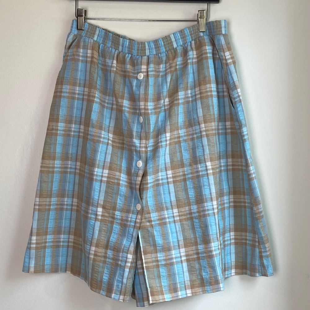 Graff Californiawear Culottes Womens 16 Blue Plaid Button Front Vintage Coastal